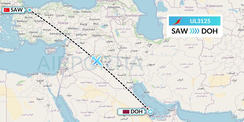 UL3125 SriLankan Airlines Flight Map: Istanbul to Doha
