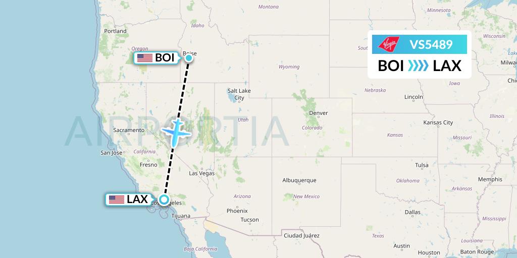VS5489 Virgin Atlantic Airways Flight Map: Boise to Los Angeles