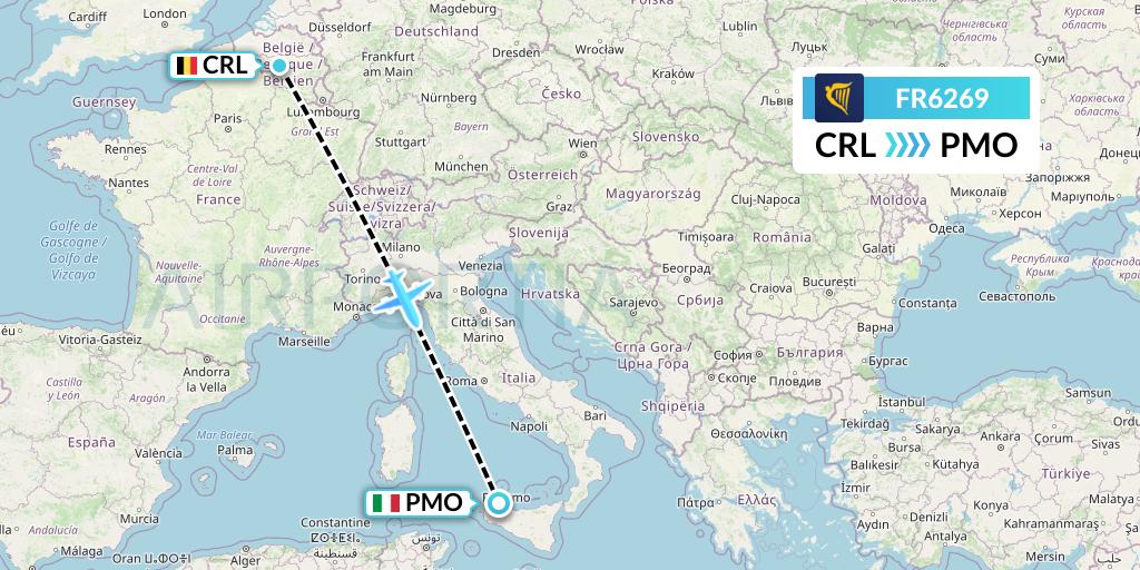 FR6269 Ryanair Flight Map: Brussels to Palermo