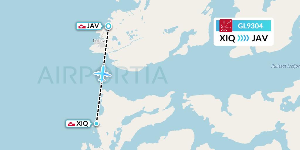 GL9304 Air Greenland Flight Map: Ilimanaq to Ilulissat