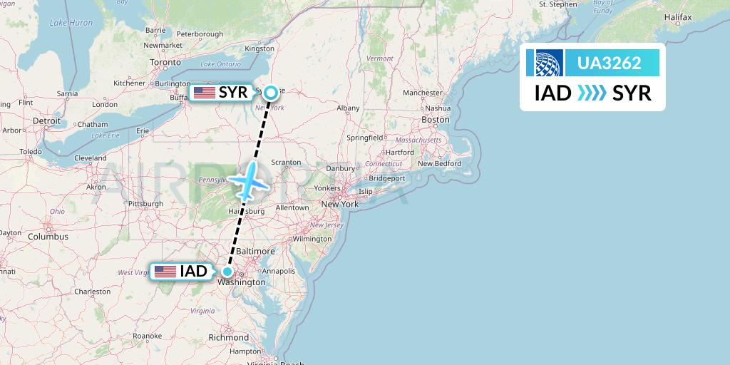 UA3262 United Airlines Flight Map: Washington to Syracuse