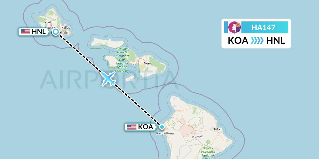 HA147 Hawaiian Airlines Flight Map: Kailua-Kona to Honolulu