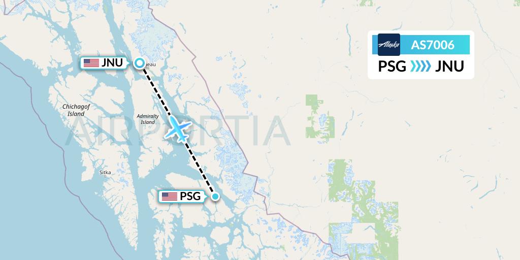 AS7006 Alaska Airlines Flight Map: Petersburg to Juneau