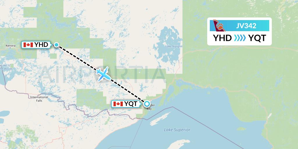 JV342 Bearskin Airlines Flight Map: Dryden to Thunder Bay