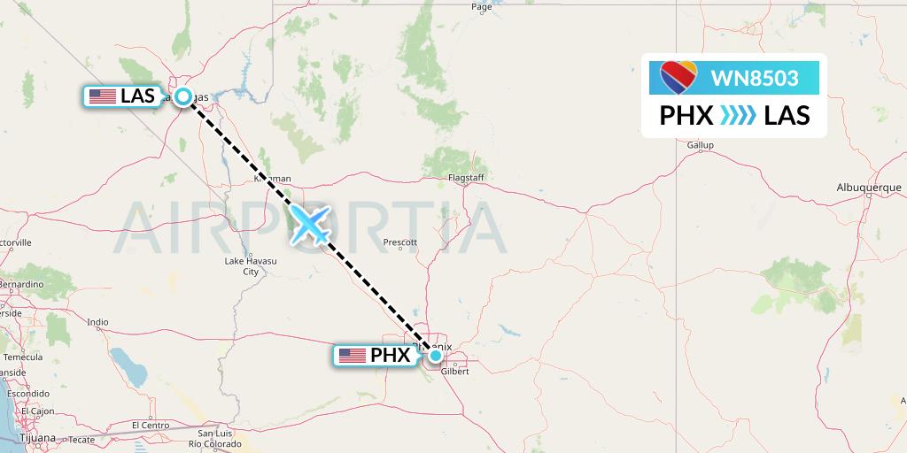 WN8503 Southwest Airlines Flight Map: Phoenix to Las Vegas