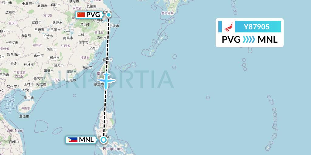 Y87905 Yangtze River Express Flight Map: Shanghai to Manila