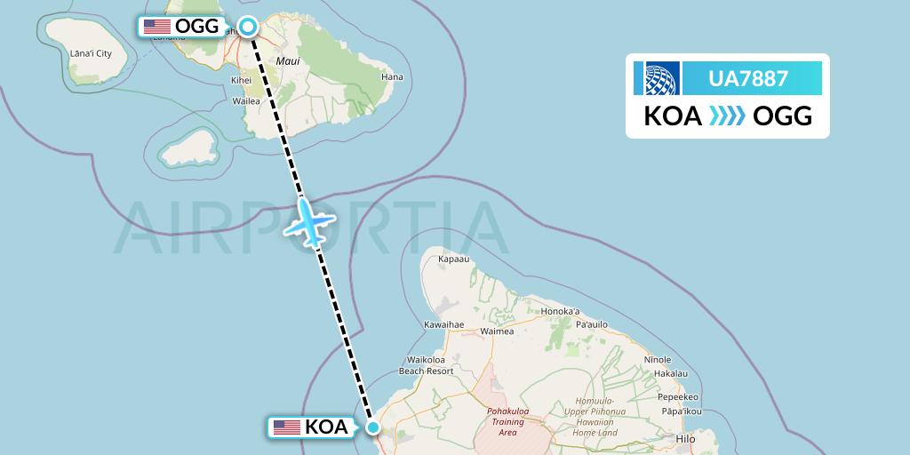 UA7887 United Airlines Flight Map: Kailua-Kona to Kahului