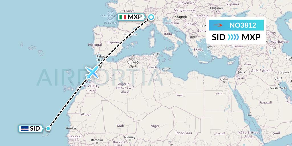 NO3812 Neos Flight Map: Espargos to Milan