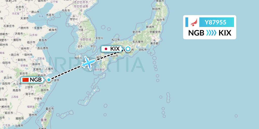 Y87955 Yangtze River Express Flight Map: Ningbo to Osaka