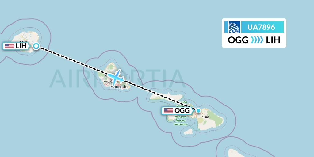 UA7896 United Airlines Flight Map: Kahului to Lihue