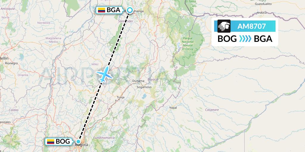 AM8707 Aeromexico Flight Map: Bogota to Bucaramanga