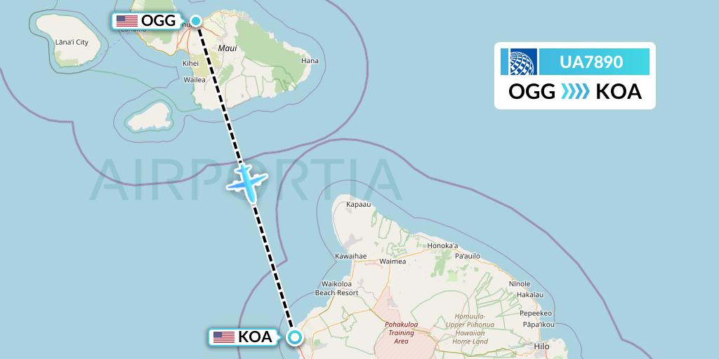 UA7890 United Airlines Flight Map: Kahului to Kailua-Kona