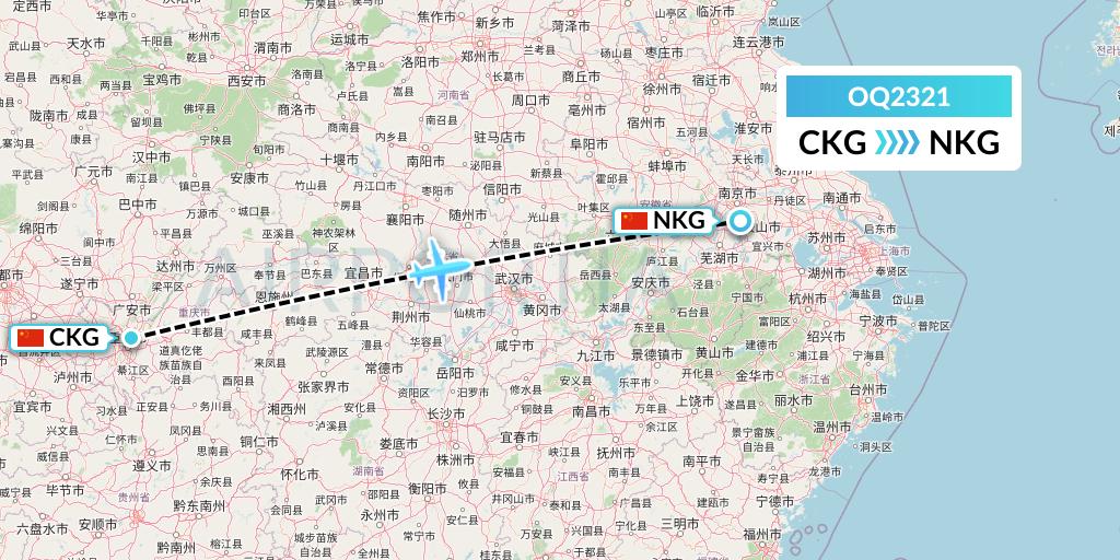 OQ2321 Chongqing Airlines Flight Map: Chongqing to Nanjing