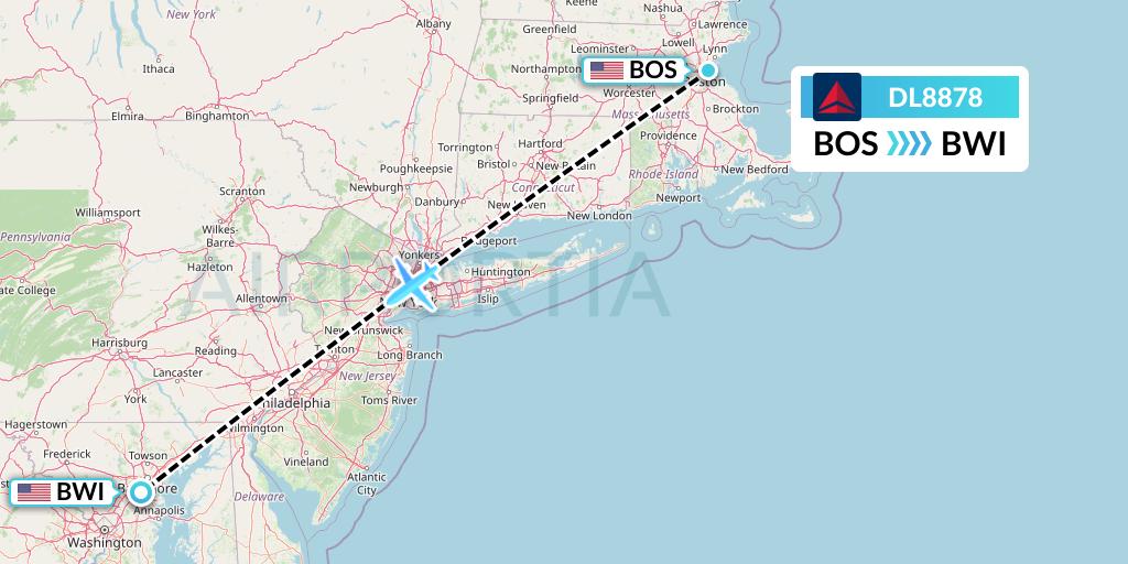 DL8878 Delta Air Lines Flight Map: Boston to Baltimore