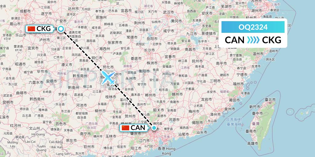 OQ2324 Chongqing Airlines Flight Map: Guangzhou to Chongqing