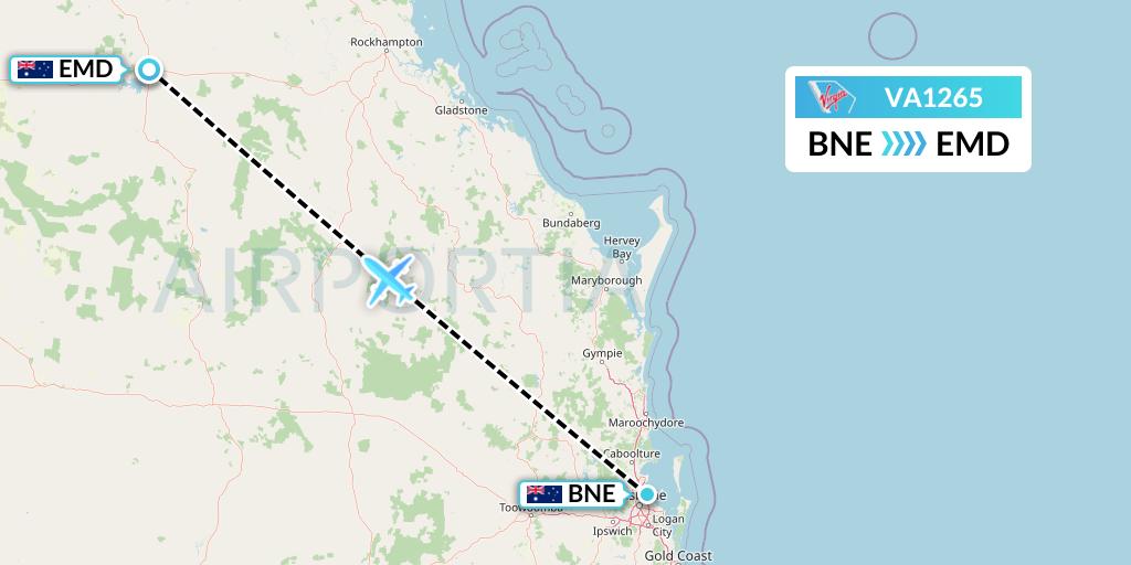 VA1265 Virgin Australia Flight Map: Brisbane to Emerald