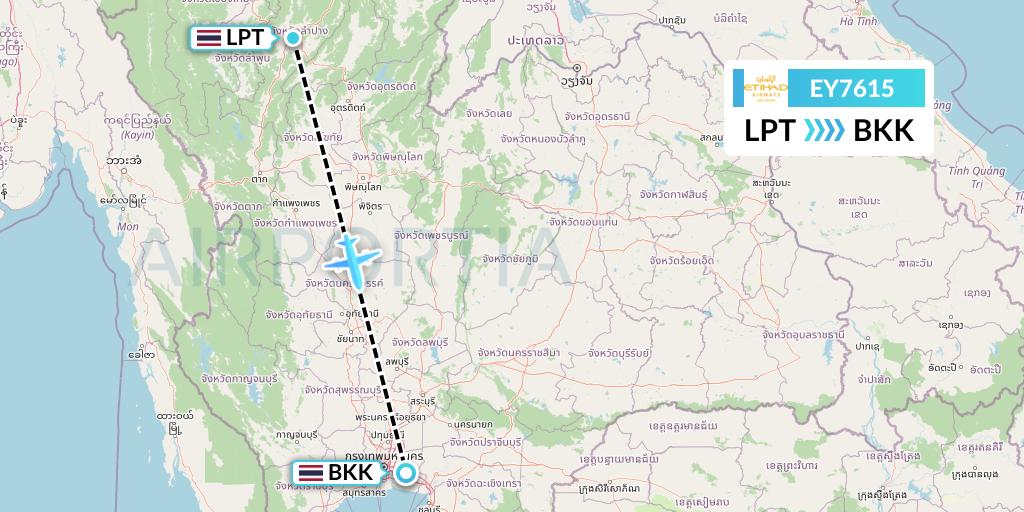 EY7615 Etihad Airways Flight Map: Lampang to Bangkok