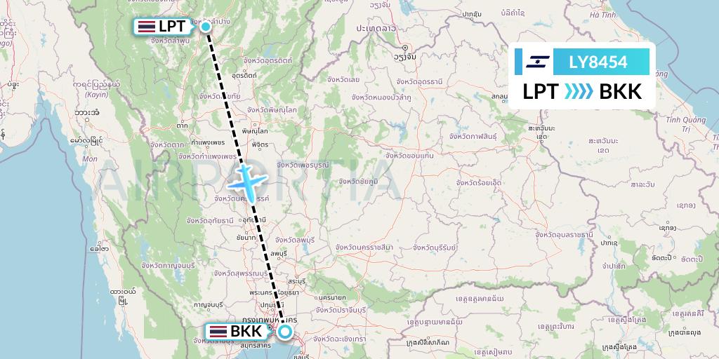 LY8454 El Al Flight Map: Lampang to Bangkok
