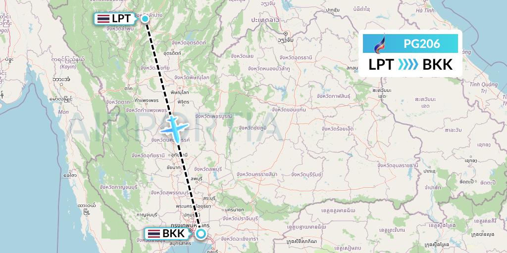 PG206 Bangkok Airways Flight Map: Lampang to Bangkok
