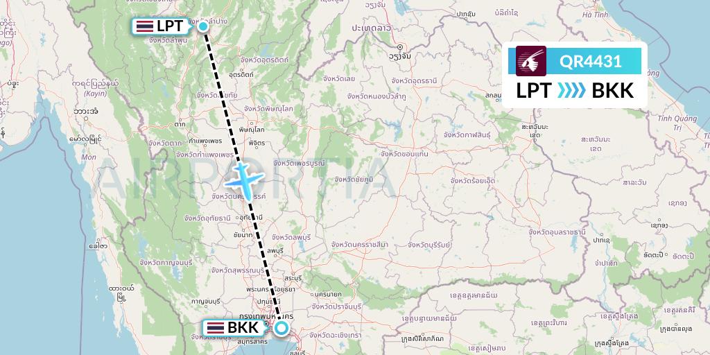 QR4431 Qatar Airways Flight Map: Lampang to Bangkok