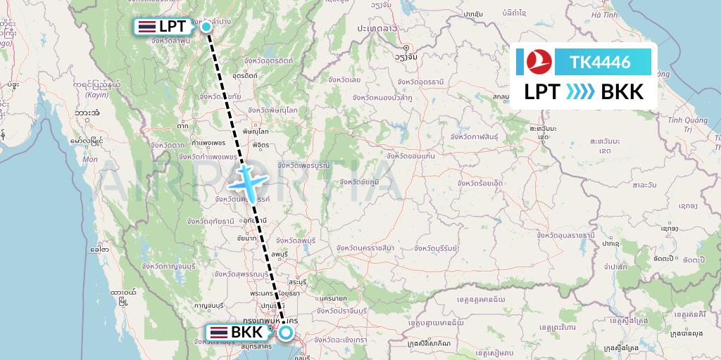 TK4446 Turkish Airlines Flight Map: Lampang to Bangkok