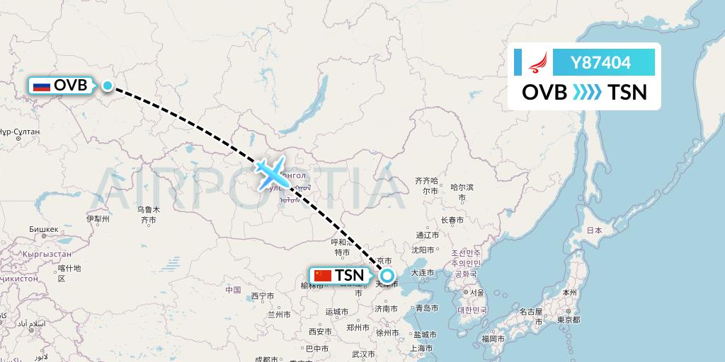 Y87404 Yangtze River Express Flight Map: Novosibirsk to Tianjin