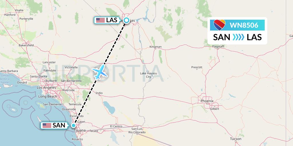 WN8506 Southwest Airlines Flight Map: San Diego to Las Vegas