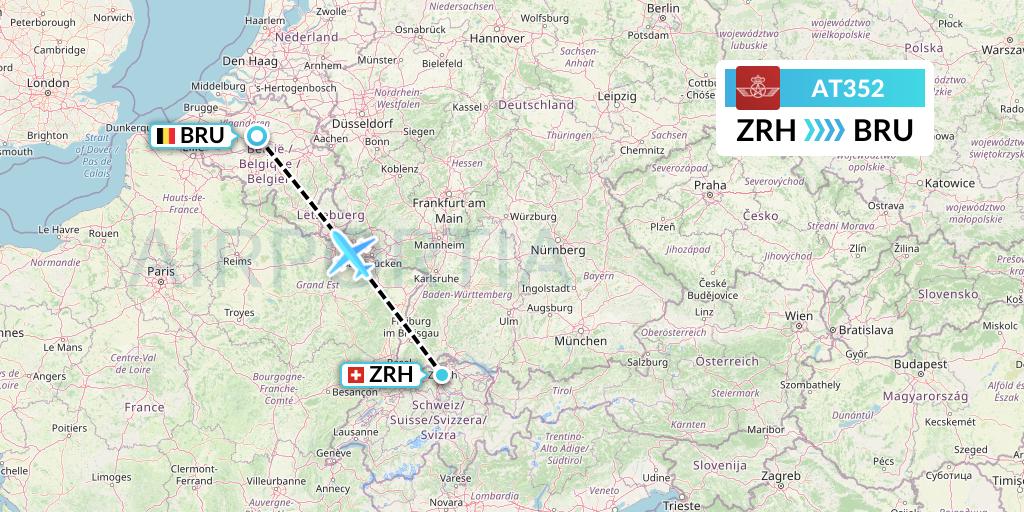 AT352 Royal Air Maroc Flight Map: Zurich to Brussels