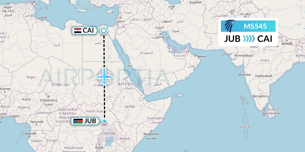 MS545 EgyptAir Flight Map: Juba to Cairo