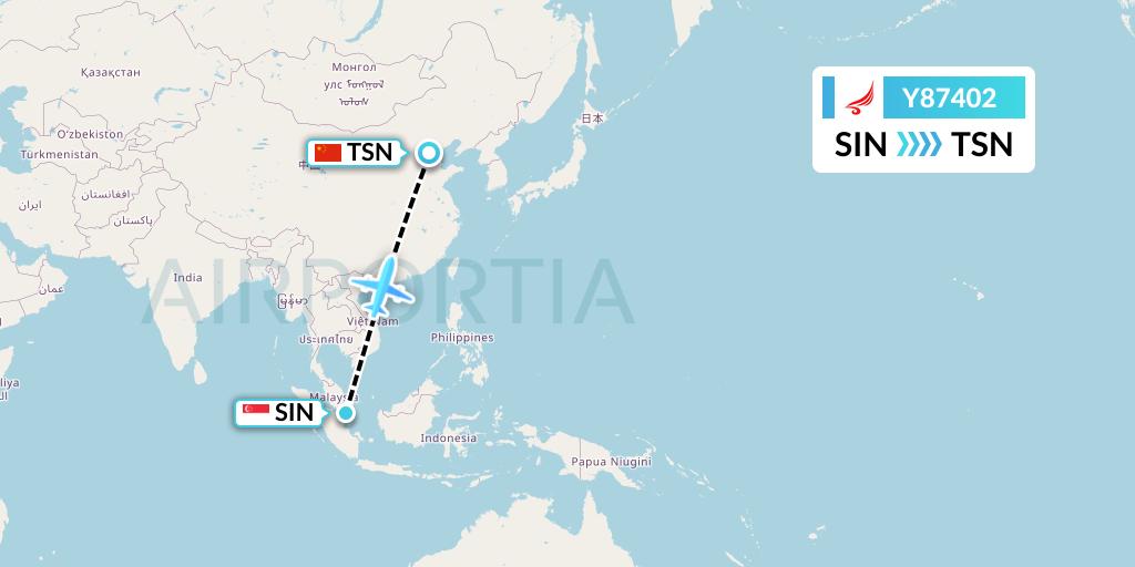 Y87402 Yangtze River Express Flight Map: Singapore to Tianjin