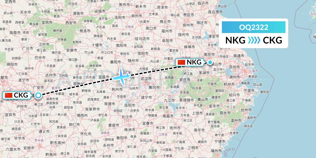 OQ2322 Chongqing Airlines Flight Map: Nanjing to Chongqing