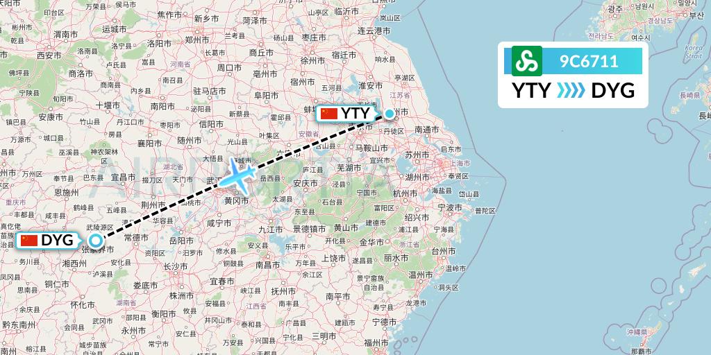 9C6711 Spring Airlines Flight Map: Yangzhou to Dayong