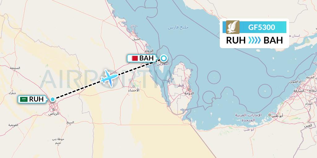 GF5300 Gulf Air Flight Map: Riyadh to Bahrain