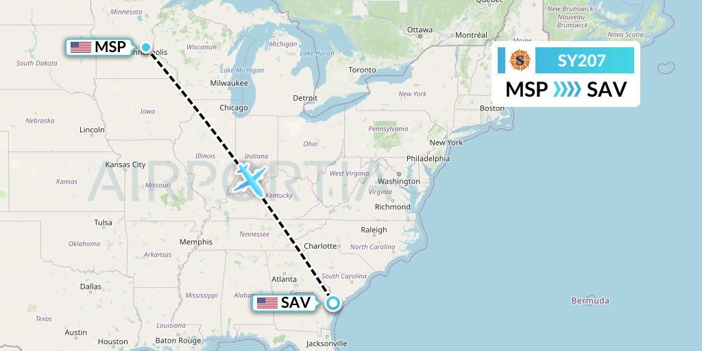 SY207 Flight Status Sun Country Airlines Minneapolis to Savannah (SCX207)