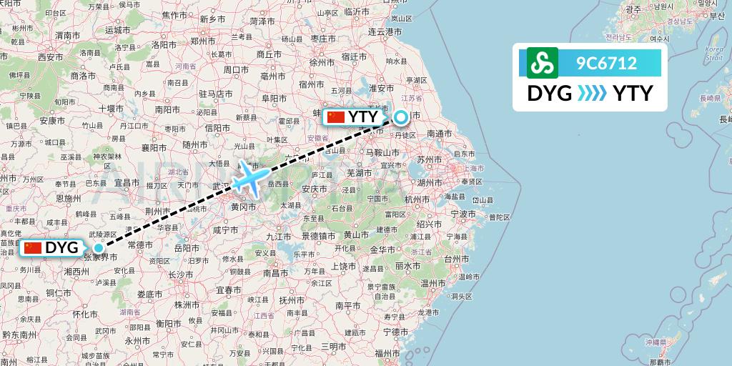 9C6712 Spring Airlines Flight Map: Dayong to Yangzhou