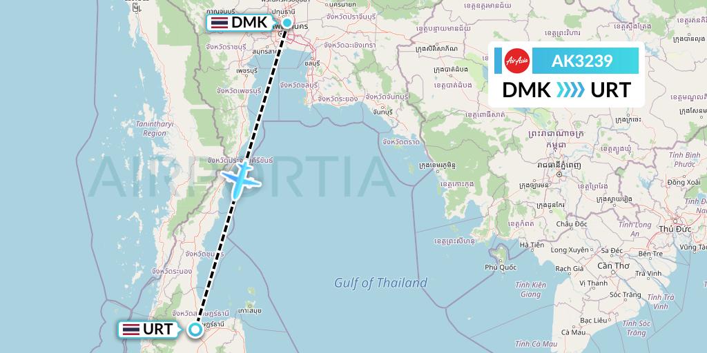 AK3239 AirAsia Flight Map: Bangkok to Surat Thani