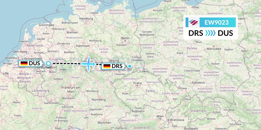 EW9023 Eurowings Flight Map: Dresden to Dusseldorf