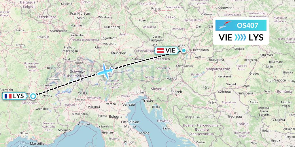 OS407 Austrian Airlines Flight Map: Vienna to Lyon