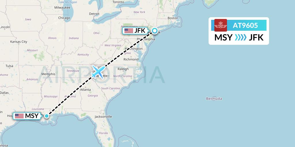 AT9605 Royal Air Maroc Flight Map: New Orleans to New York