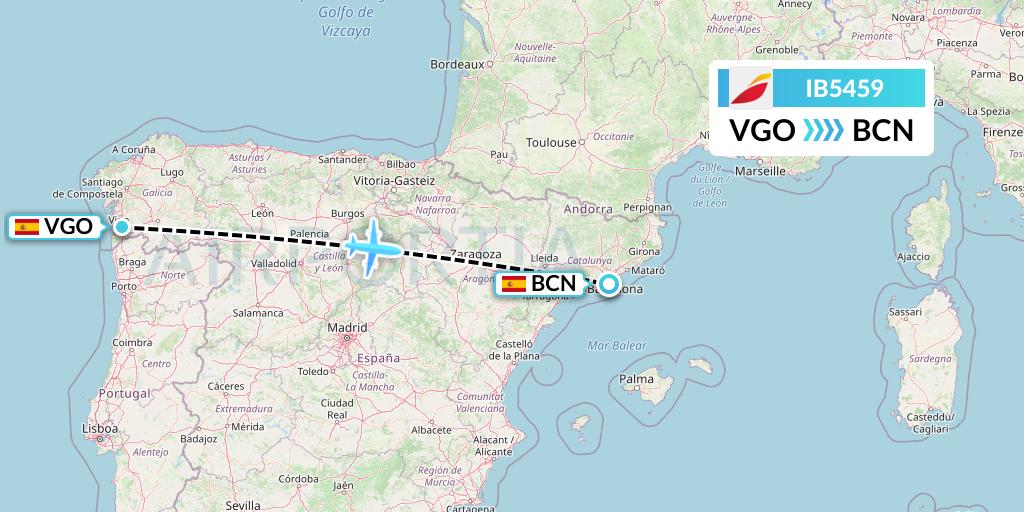 IB5459 Iberia Flight Map: Vigo to Barcelona