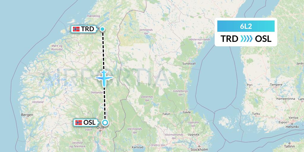 6L2 Aklak Air Flight Map: Trondheim to Oslo