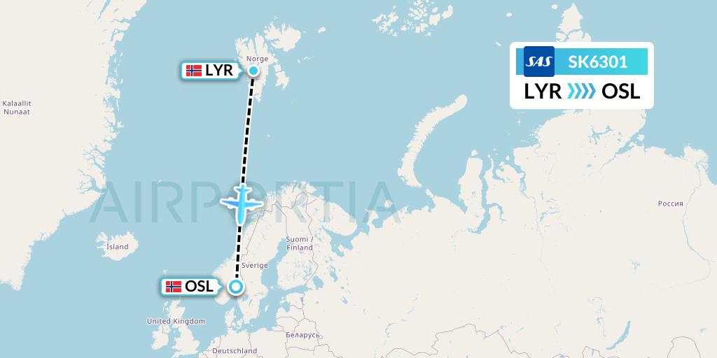 SK6301 SAS Flight Map: Longyearbyen to Oslo
