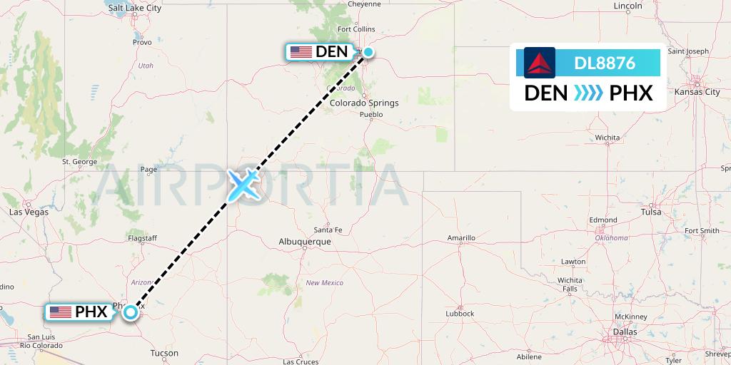 DL8876 Delta Air Lines Flight Map: Denver to Phoenix