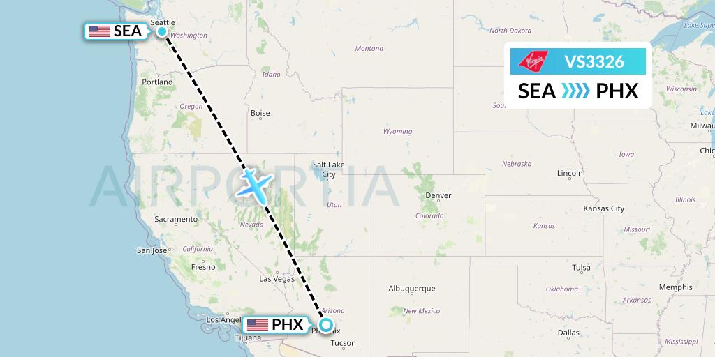 VS3326 Virgin Atlantic Airways Flight Map: Seattle to Phoenix