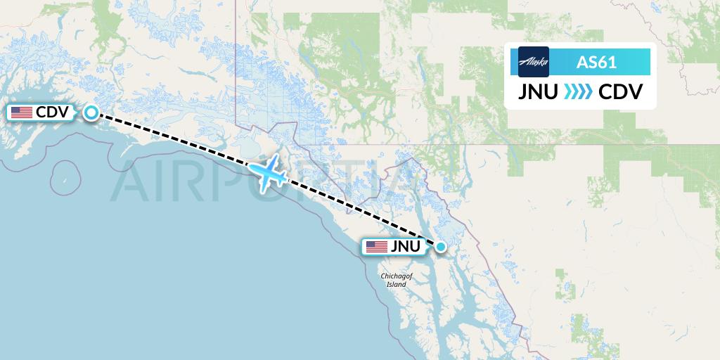 AS61 Alaska Airlines Flight Map: Juneau to Cordova