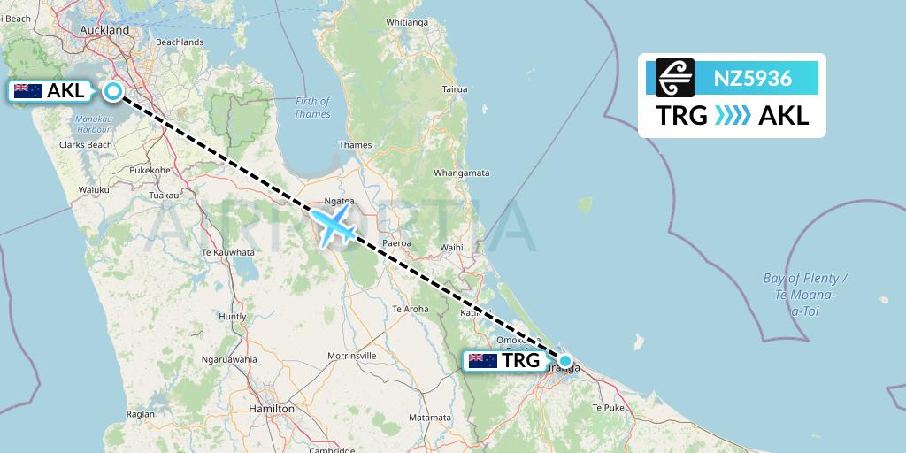 NZ5936 Air New Zealand Flight Map: Tauranga to Auckland