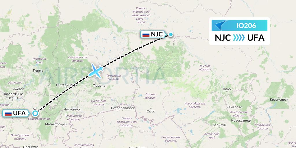 IO206 IrAero Flight Map: Nizhnevartovsk to Ufa