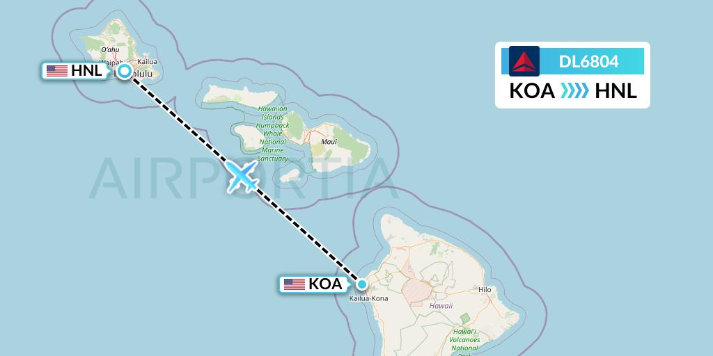 DL6804 Delta Air Lines Flight Map: Kailua-Kona to Honolulu