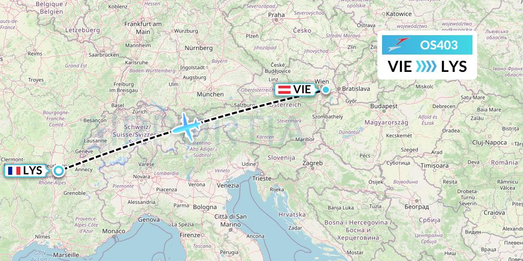 OS403 Austrian Airlines Flight Map: Vienna to Lyon