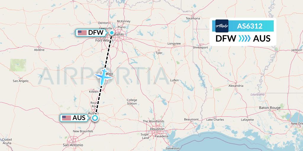 AS6312 Alaska Airlines Flight Map: Dallas to Austin